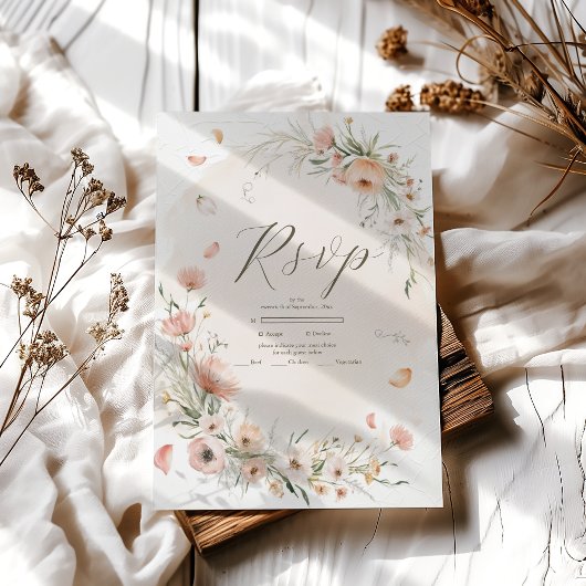 Boho Wildblume Garden Wedding RSVP Karte