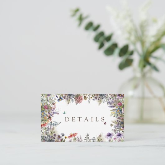 Boho Wildblume Garden Weiße Details Begleitkarte (Stehend Vorderseite)