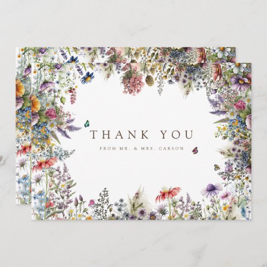 Boho Wildblume Garden White Dankeschön Karte (Vorne/Hinten)