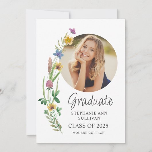 Boho Wildblume Girl Foto Uni-Abschluß Ankündigung (Vorderseite)