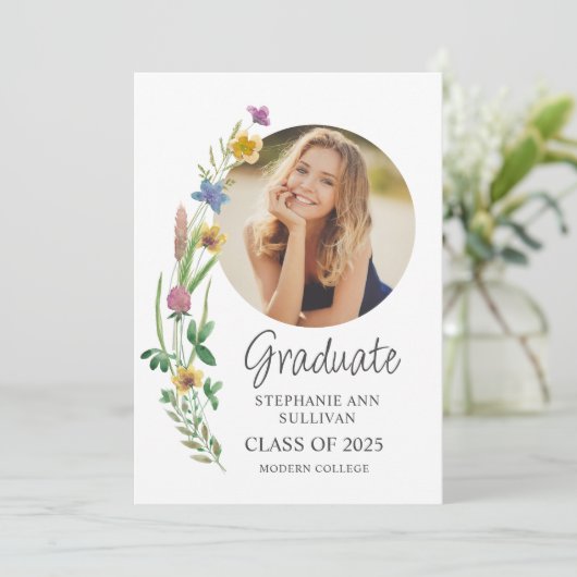 Boho Wildblume Girl Foto Uni-Abschluß Ankündigung (Stehend Vorderseite)