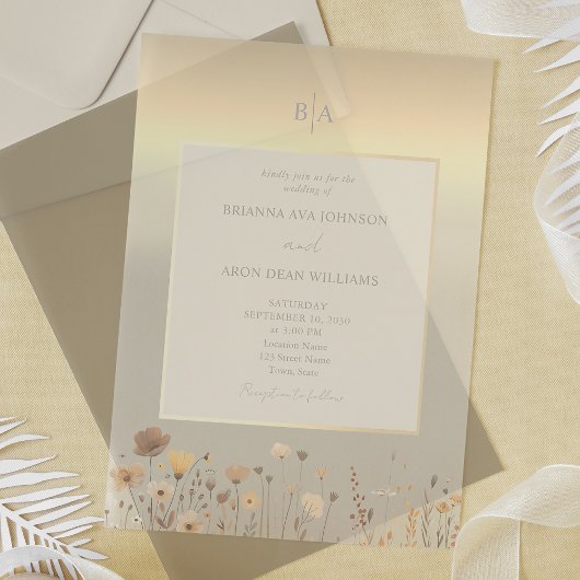 Boho Wildblume Gold Wedding Acryleinladungen