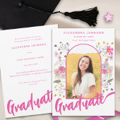 Boho Wildblume Graduate Foto Arch Pink Script Ankündigung