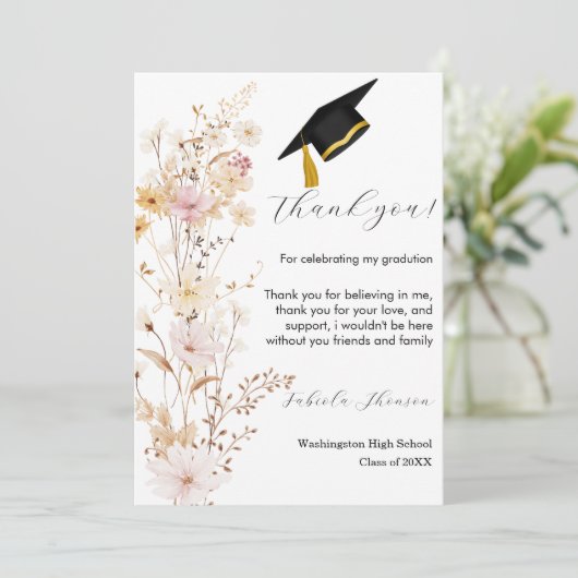 Boho Wildblume Grass Abschluss Danke Karte (Stehend Vorderseite)