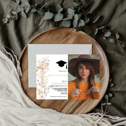 Boho Wildblume Grass Girl Graduation Party Einladung
