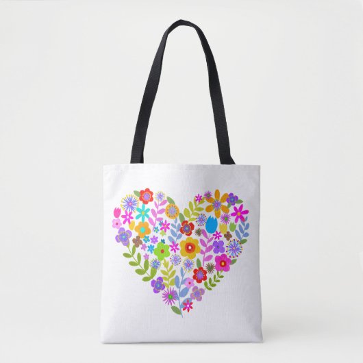 Boho Wildblume Heart Tote Bag Tasche (Vorderseite)