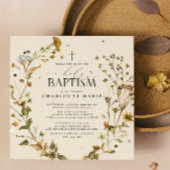 Boho Wildblume Heilige Taufe Elegantes Cross Flora Einladung