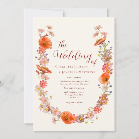 Boho Wildblume Hochzeit im Herbst QR Code Einladung (Vorderseite)