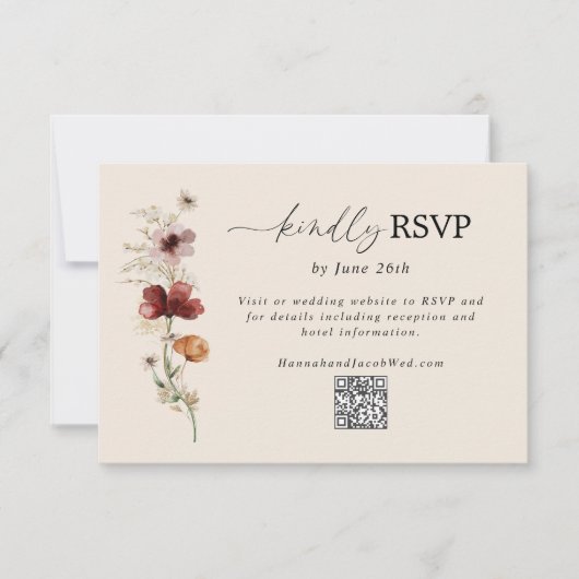 Boho Wildblume Hochzeit im Herbst QR Code RSVP Kar (Vorderseite)