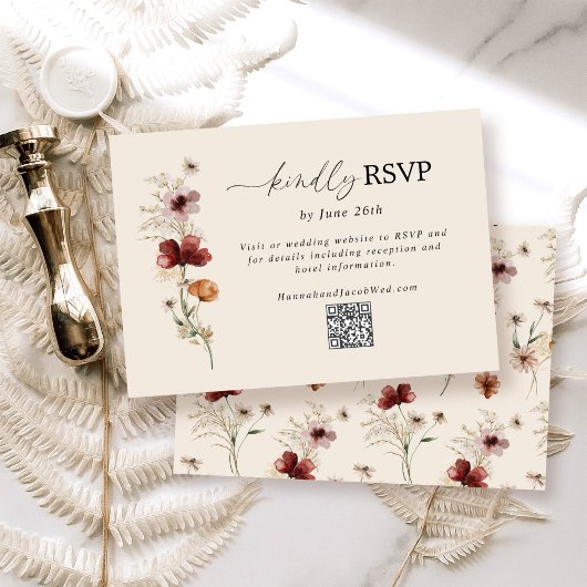 Boho Wildblume Hochzeit im Herbst QR Code RSVP Kar Karte