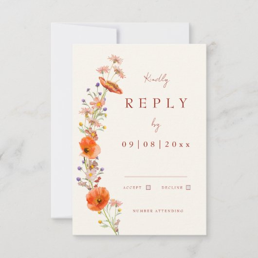 Boho Wildblume Hochzeit im Herbst RSVP Karte (Vorderseite)
