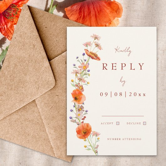 Boho Wildblume Hochzeit im Herbst RSVP Karte