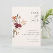 Boho Wildblume Hochzeit im Herbst Vintag Save The Date (Stehend Vorderseite)