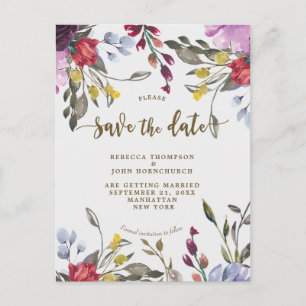 Boho Wildblume Hochzeit speichern Sie das Datum Po Ankündigungspostkarte