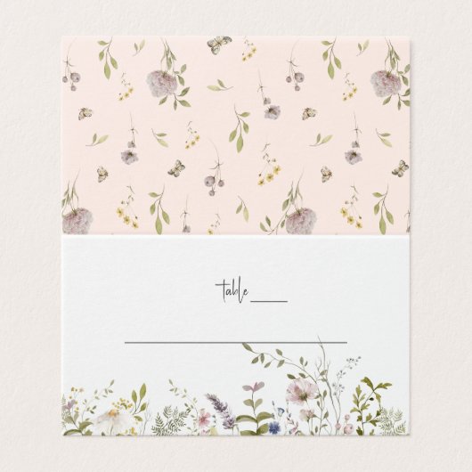 Boho Wildblume | Hochzeitstisch - Platzkarten Visitenkarten (Außenseite Aufgefaltet)