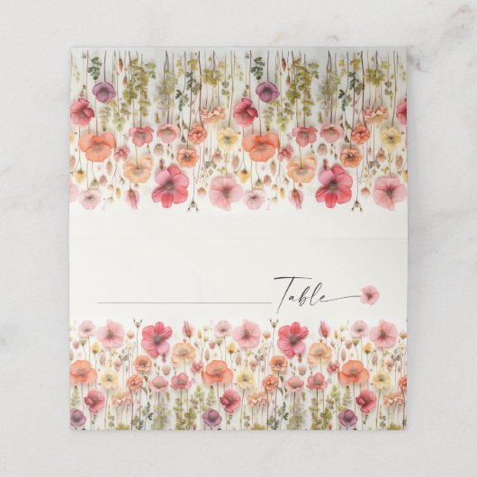 Boho Wildblume Hochzeitstorte Platzkarten (Außenseite Aufgefaltet)