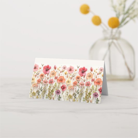 Boho Wildblume Hochzeitstorte Platzkarten (Rückseite)