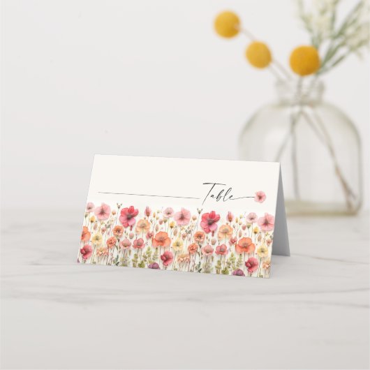 Boho Wildblume Hochzeitstorte Platzkarten (Vorderseite)