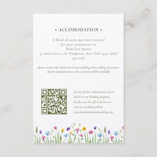 Boho Wildblume Hochzeitsunterkunft QR Code Begleitkarte (Rückseite)