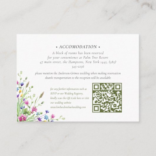 Boho Wildblume Hochzeitsunterkunft QR Code Begleitkarte (Rückseite)