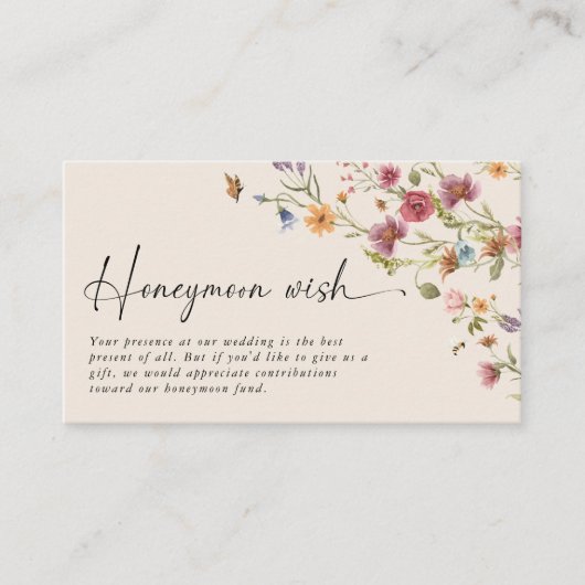 Boho Wildblume Honeymoon Wish Enclosure Card Begleitkarte (Vorderseite)
