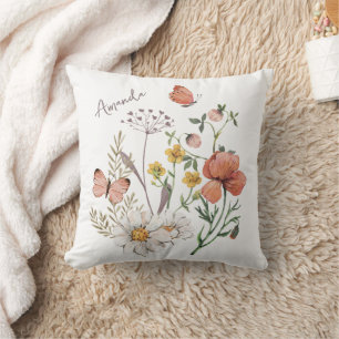 Boho Wildblume Individuelle Name Throw Kissen