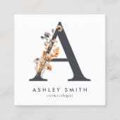 Boho Wildblume Initial A QR Code Quadratische Visitenkarte (Vorderseite)