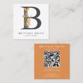 Boho Wildblume Initial B QR Code Quadratische Visitenkarte (Vorne/Hinten)