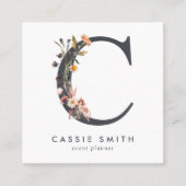 Boho Wildblume Initial C QR Code Quadratische Visitenkarte (Vorderseite)
