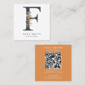 Boho Wildblume Initial F QR Code Quadratische Visitenkarte (Vorne/Hinten)