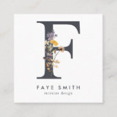 Boho Wildblume Initial F QR Code Quadratische Visitenkarte (Vorderseite)