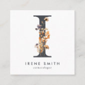 Boho Wildblume Initial I QR Code Quadratische Visitenkarte (Vorderseite)