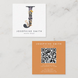 Boho Wildblume Initial J QR Code Quadratische Visitenkarte