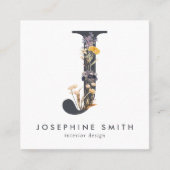 Boho Wildblume Initial J QR Code Quadratische Visitenkarte (Vorderseite)