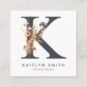 Boho Wildblume Initial K QR Code Quadratische Visitenkarte (Vorderseite)