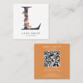 Boho Wildblume Initial L QR Code Quadratische Visitenkarte (Vorne/Hinten)