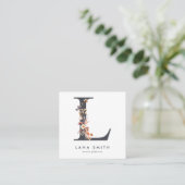 Boho Wildblume Initial L QR Code Quadratische Visitenkarte (Stehend Vorderseite)