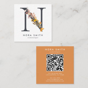 Boho Wildblume Initial N QR Code Quadratische Visitenkarte