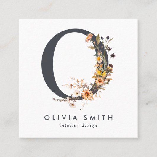 Boho Wildblume Initial O QR Code Quadratische Visitenkarte (Vorderseite)