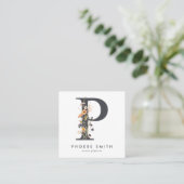 Boho Wildblume Initial P QR Code Quadratische Visitenkarte (Stehend Vorderseite)