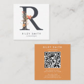 Boho Wildblume Initial R QR Code Quadratische Visitenkarte (Vorne/Hinten)