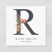 Boho Wildblume Initial R QR Code Quadratische Visitenkarte (Vorderseite)