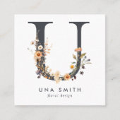 Boho Wildblume Initial U QR Code Quadratische Visitenkarte (Vorderseite)