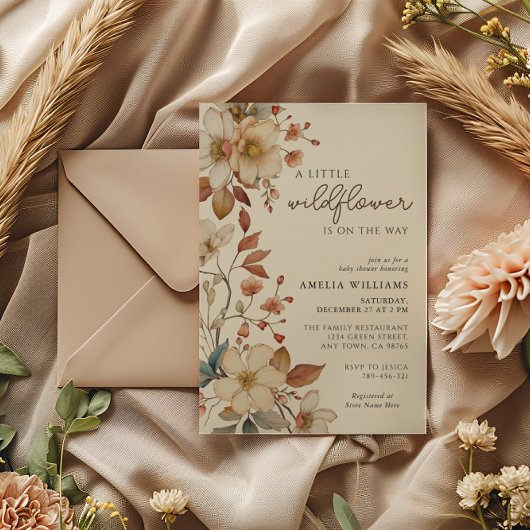 Boho Wildblume Ivory Floral Baby Shower Einladung