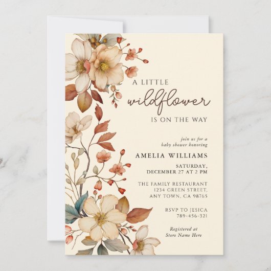 Boho Wildblume Ivory Floral Baby Shower Einladung (Vorderseite)