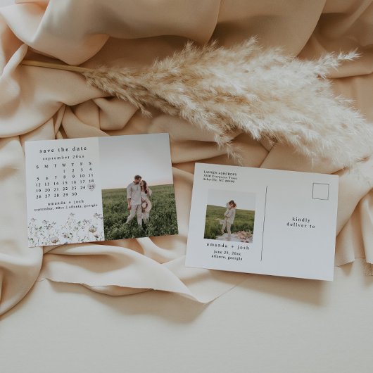 Boho Wildblume Kalender Save the Date Foto Postkarte