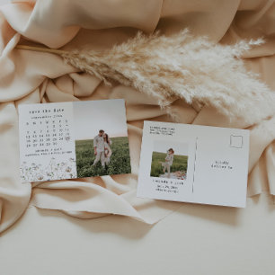 Boho Wildblume Kalender Save the Date Foto Postkarte