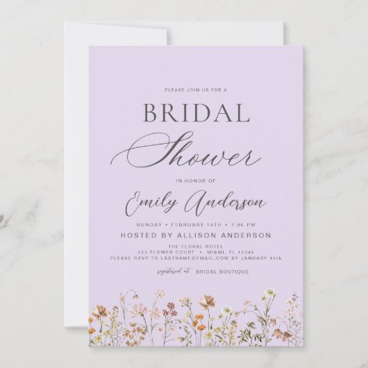 Boho Wildblume Lavender Lila Brautparty Einladung