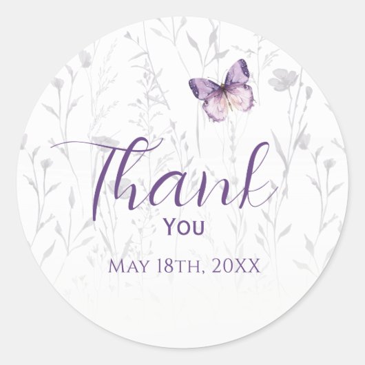 Boho Wildblume Lila Butterfly Girl Babydusche Runder Aufkleber (Vorderseite)