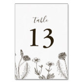 Boho Wildblume Line Art White Texture Wedding Tischnummer (Vorderseite)